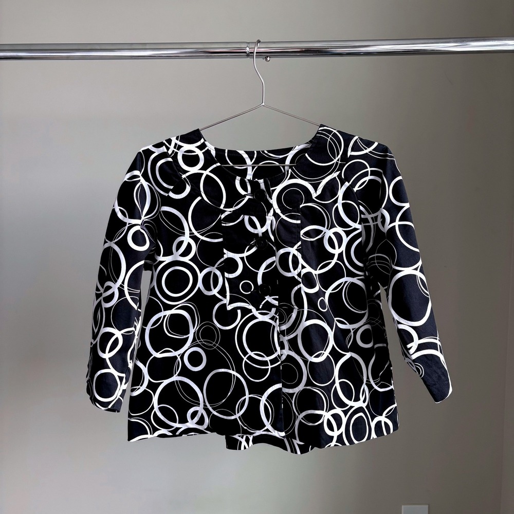Vintage Studio Petite Babydoll Jacket Top M Geometric Print 60s Mod Funky Chic